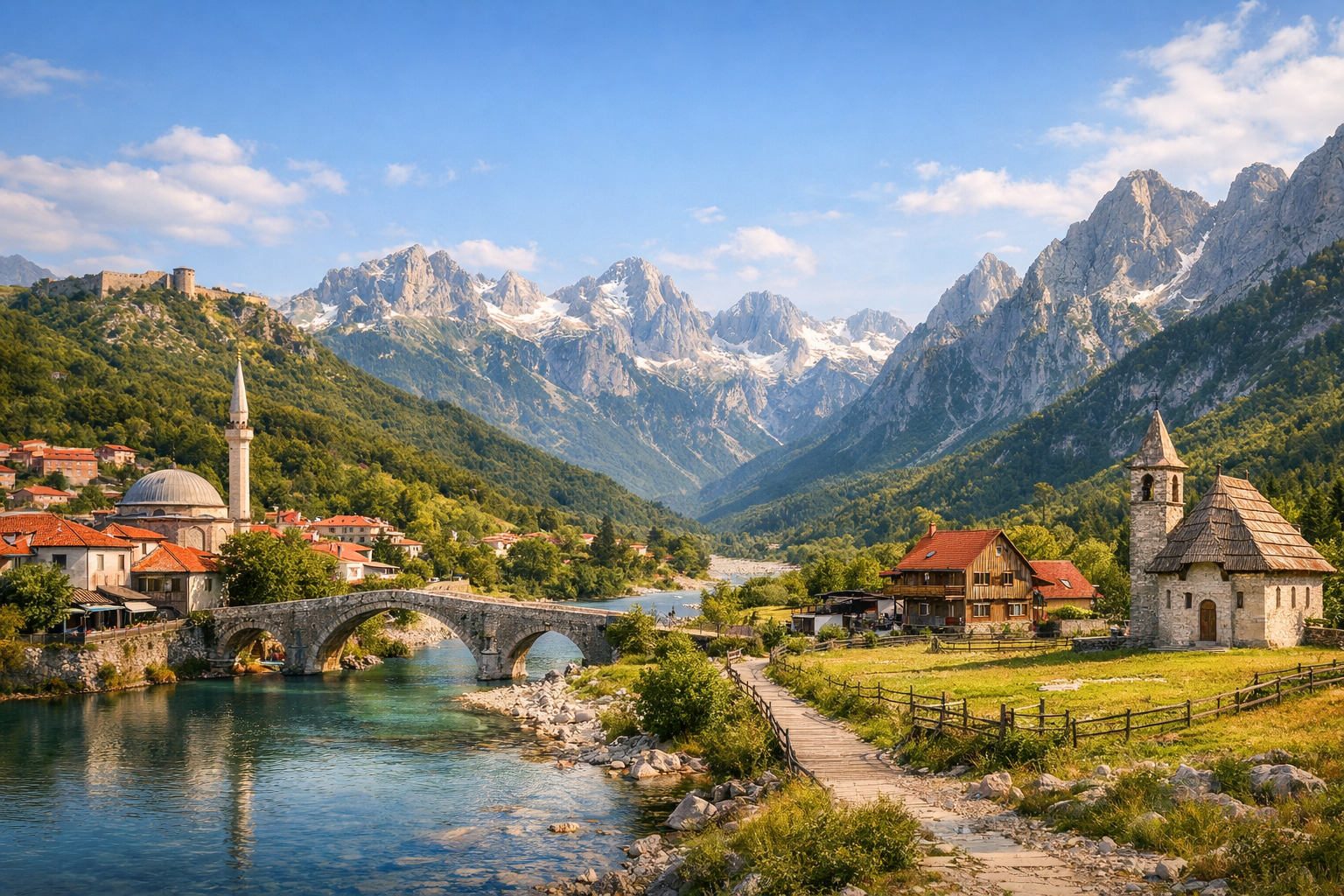 Albania, Shkodër y los Alpes Albaneses. Ruta de montaña económica por Shkodër, el valle de Valbona y el pueblo de Theth con caminatas y noches en casas de huéspedes familiares. Dificultad: media. Temporada: junio - septiembre.