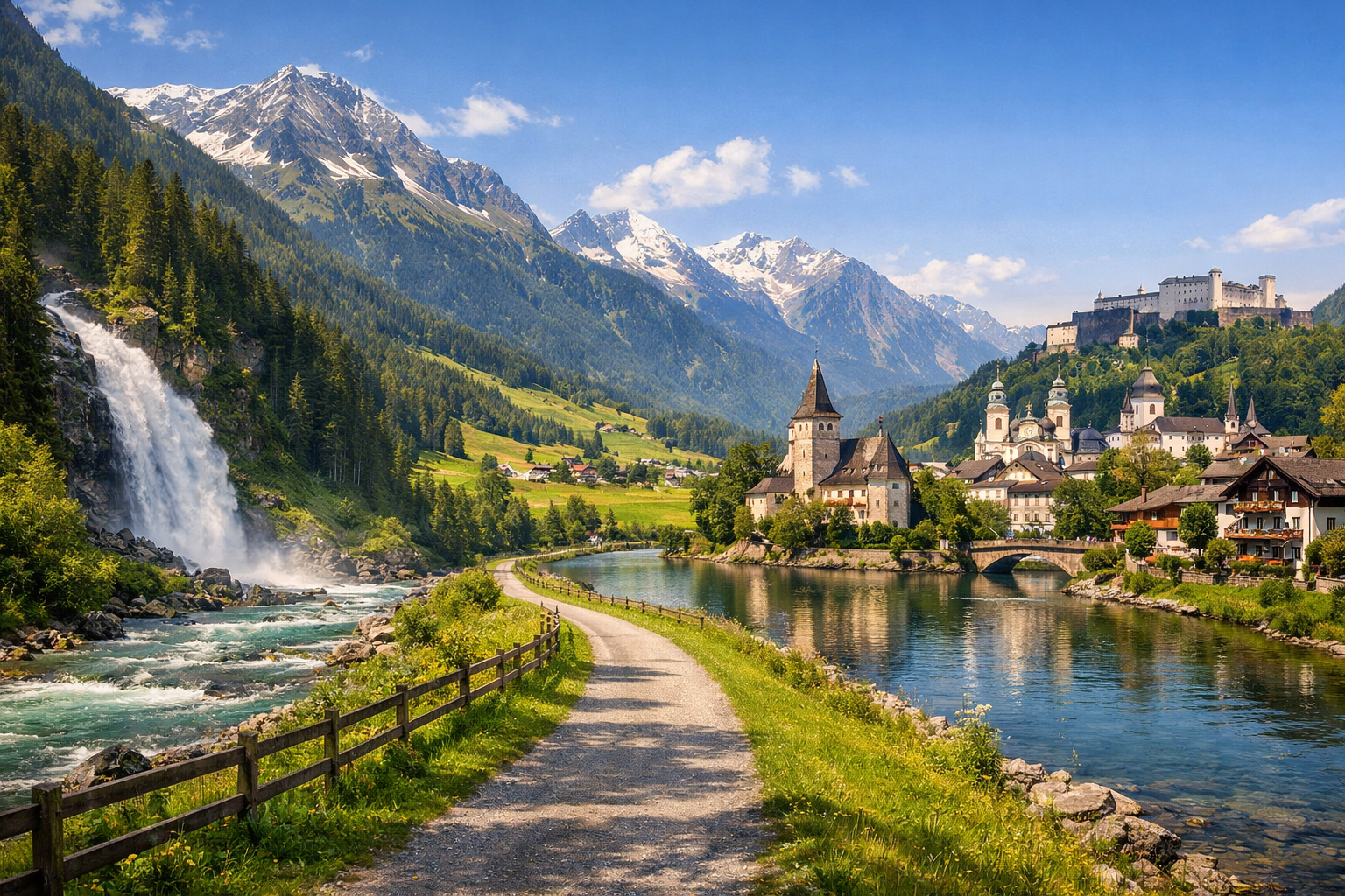 Austria. Cycling tour along the Tauern Cycle Path: from Krimml to Salzburg. Difficulty: easy or moderate. season: May - September.