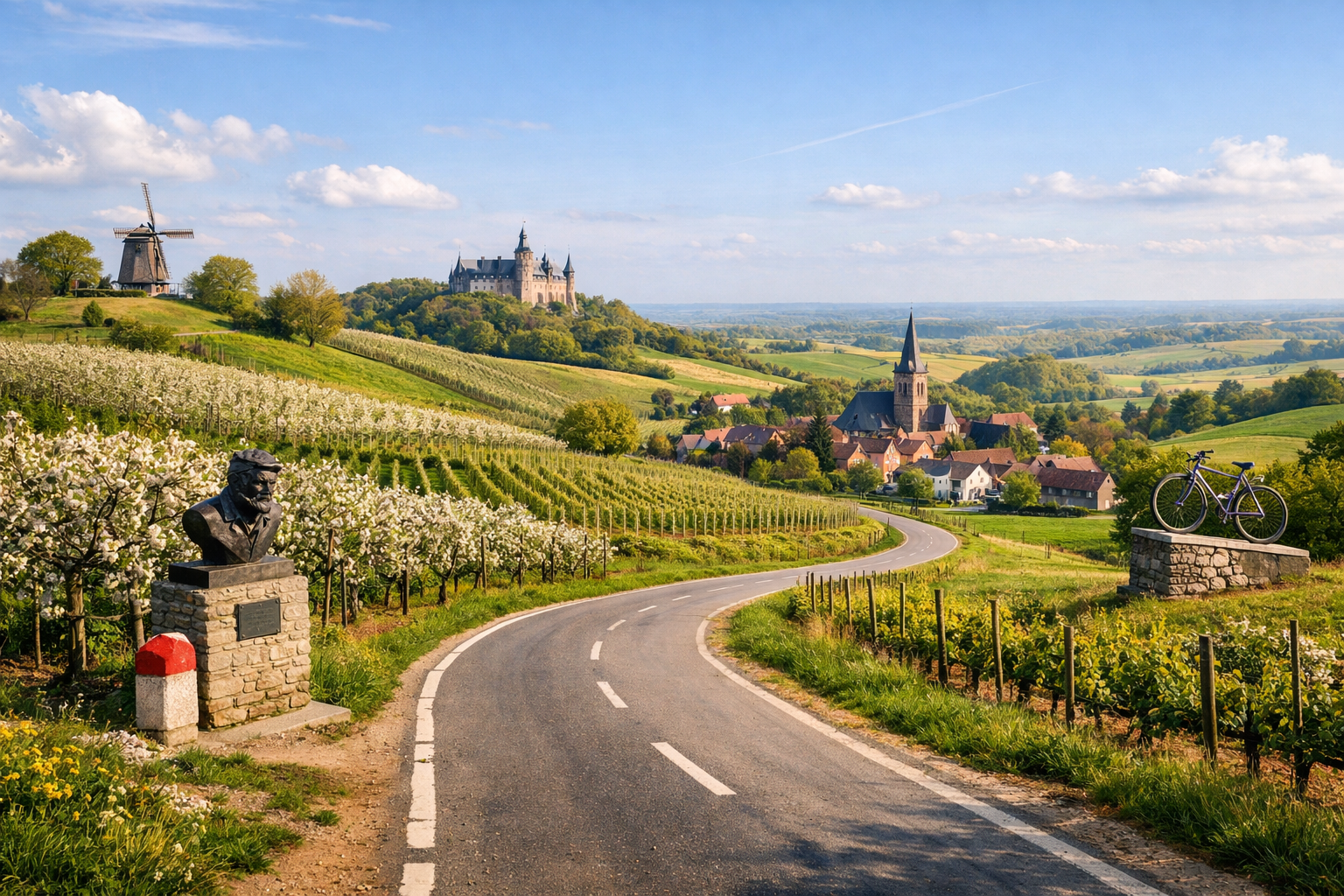 Bélgica, Brabante Flamenco. Recorrido cicloturista por las carreteras de Eddy Merckx: ruta circular por la montañosa región de Hageland a través de huertos frutales, viñedos y lugares conmemorativos del famoso ciclista. Dificultad: media o alta. Temporada: abril — octubre.