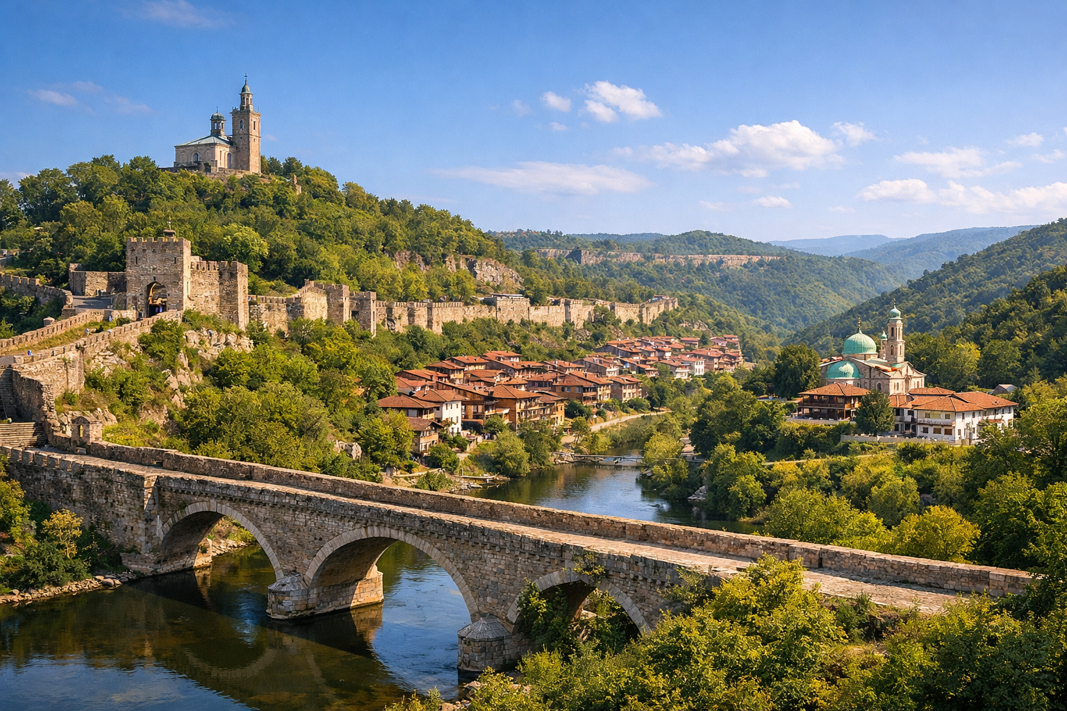 Bulgaria, Veliko Tarnovo. A budget trip to the medieval capital with a visit to the Tsarevets Fortress, old streets, and monasteries in the surrounding area. Season: April - October.