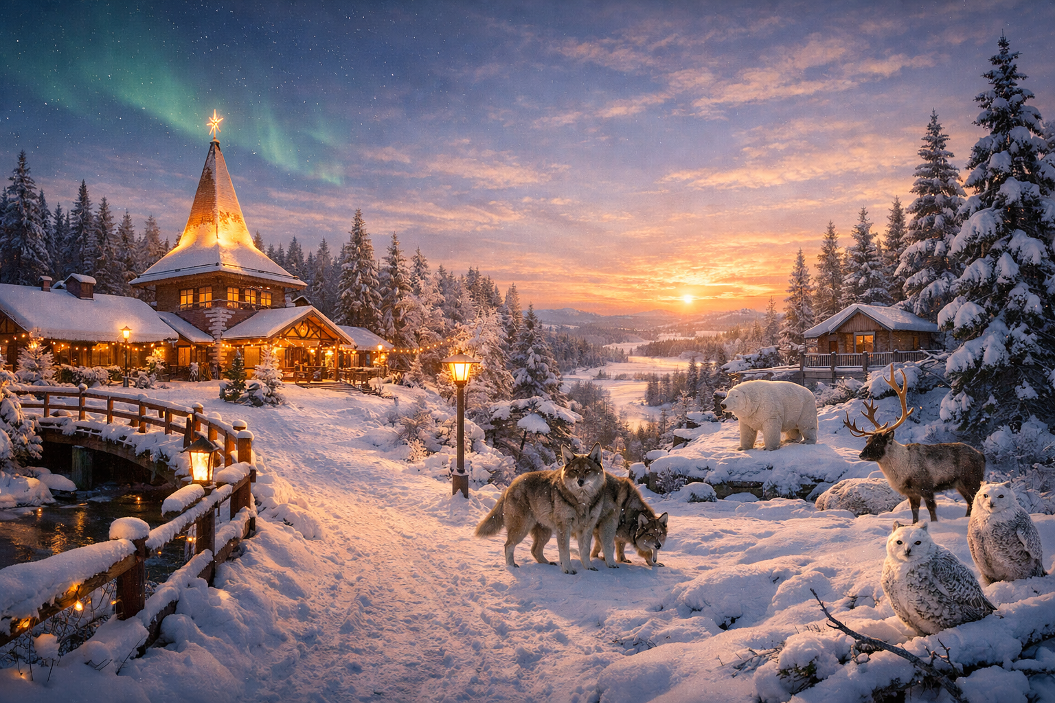 Finnland, Rovaniemi und Ranua. Weihnachtsreise zum Weihnachtsmann mit Besuch des arktischen Zoos, Spaziergängen durch den verschneiten Wald und Begegnungen mit den Tieren des Nordens.