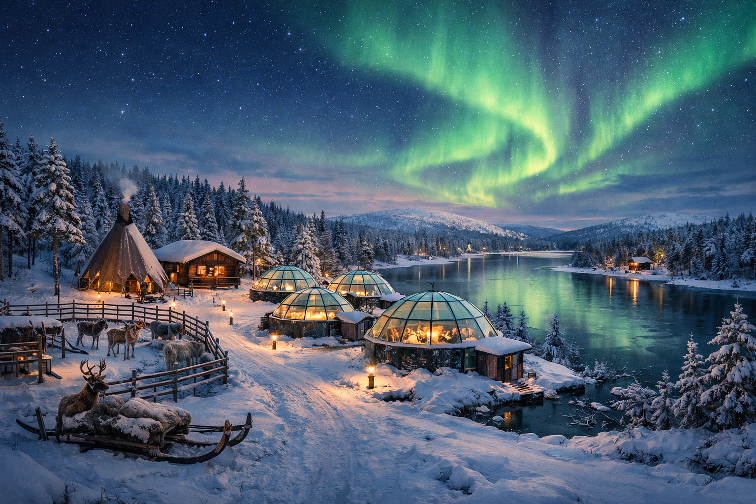 Finnland, Saariselkä und Inari. Ein arktisches Weihnachten inmitten der Wälder und Seen Lapplands: samische Kultur, Rentierfarmen, ein Glasiglu und abendliche Ausflüge auf der Suche nach dem Nordlicht.