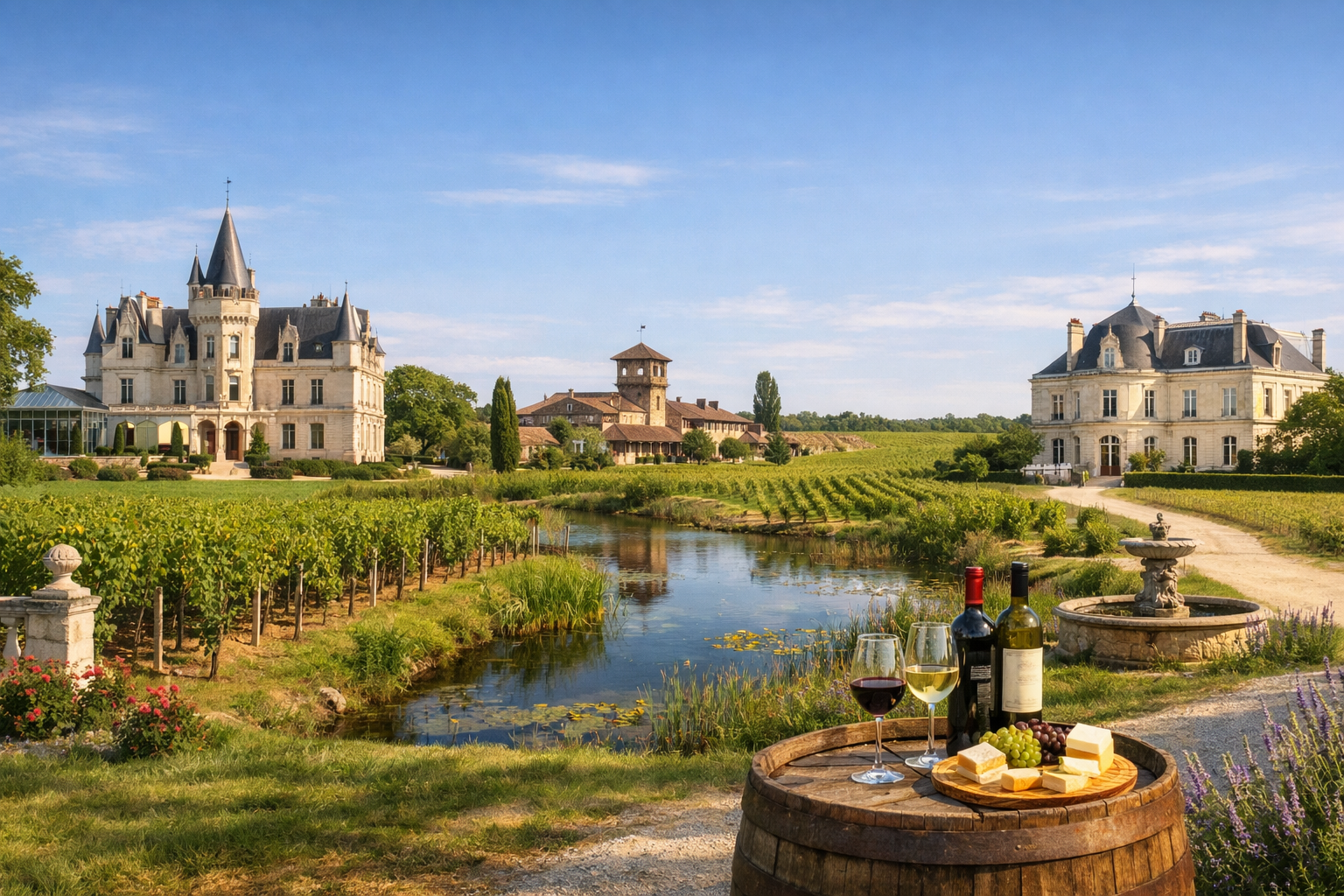 فرنسا، بوردو، بيساك-ليونيان. جولة عبر ضياع صناعة النبيذ التاريخية Château Pape Clément وChâteau Smith Haut Lafitte وChâteau de Rouillac مع تذوق نبيذ بوردو الأحمر والأبيض.