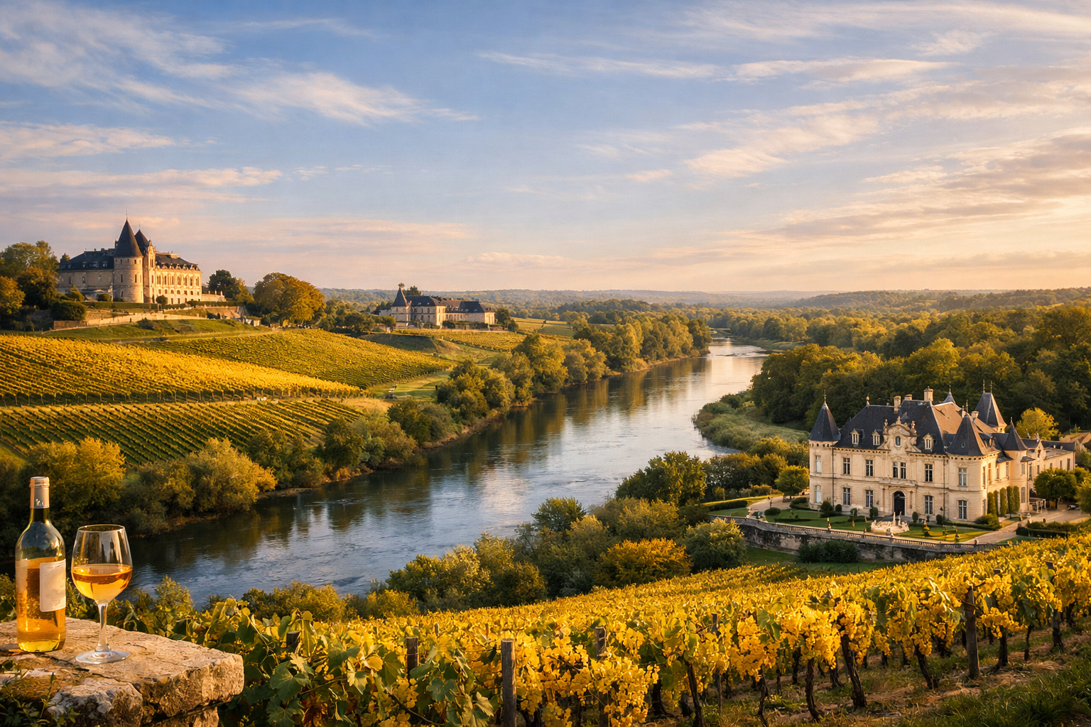 فرنسا، بوردو، سوتيرن وبارساك. رحلة إلى منطقة النبيذ الحلو مع زيارة Château de Rayne Vigneau وChâteau Guiraud وChâteau Coutet، وتذوّق نبيذ مصنوع من عنب أصابته العفن النبيل، والتنزه على طول نهر سيرون.