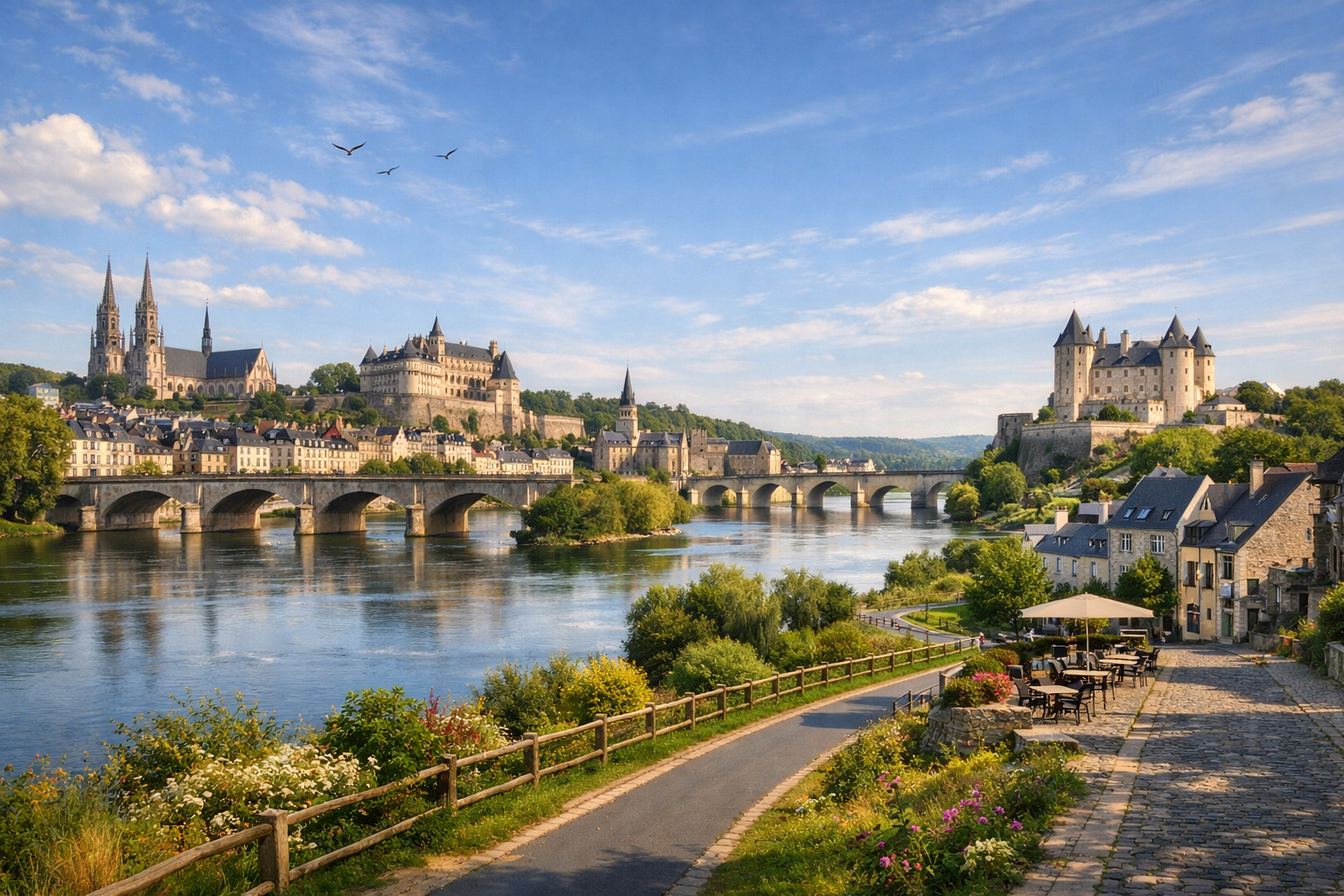 Francia, valle del Loira. Cicloturismo por la ruta La Loire à Vélo: desde Orleans pasando por Blois, Amboise, Tours y Saumur hasta Angers. Dificultad: fácil o media. Temporada: abril - octubre.