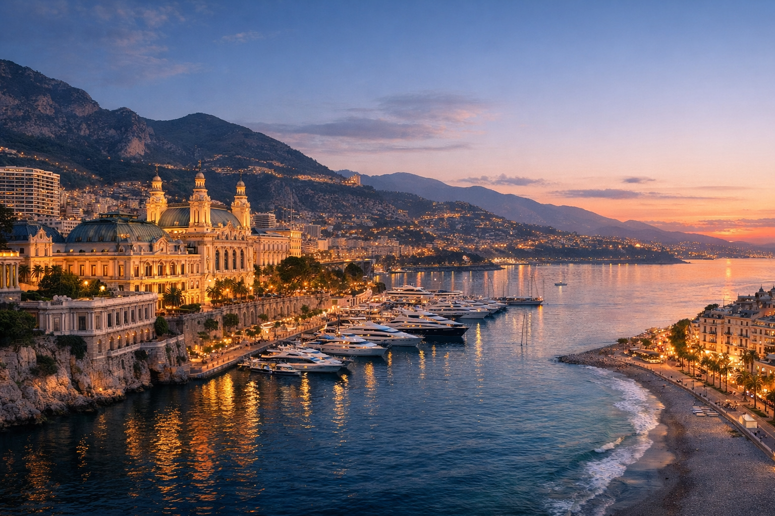 Frankreich, Monte-Carlo und Nizza. Eine elegante Reise mit Besuch des historischen Casino de Monte-Carlo, der Oper von Monte-Carlo, des Ozeanographischen Museums, einem abendlichen Spaziergang durch den Hafen und Erholung in Nizza.