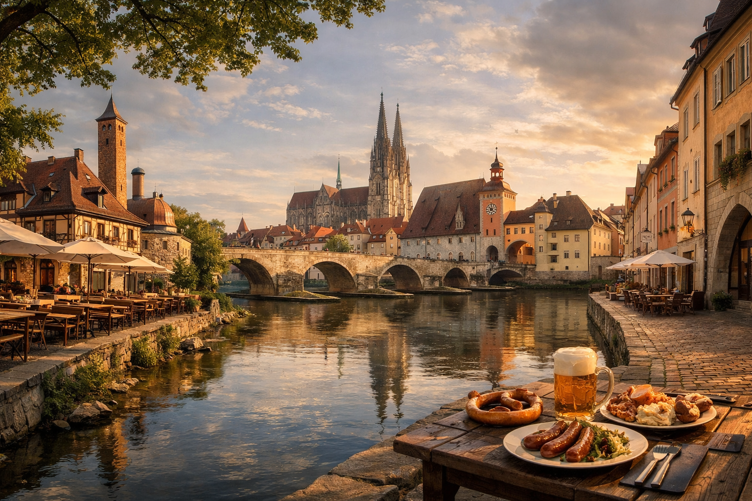 Alemania, Baviera. Ruta histórica por Ratisbona con visita a Spitalbrauerei Regensburg, la cervecería al aire libre junto al Danubio y la cocina tradicional en el casco antiguo.