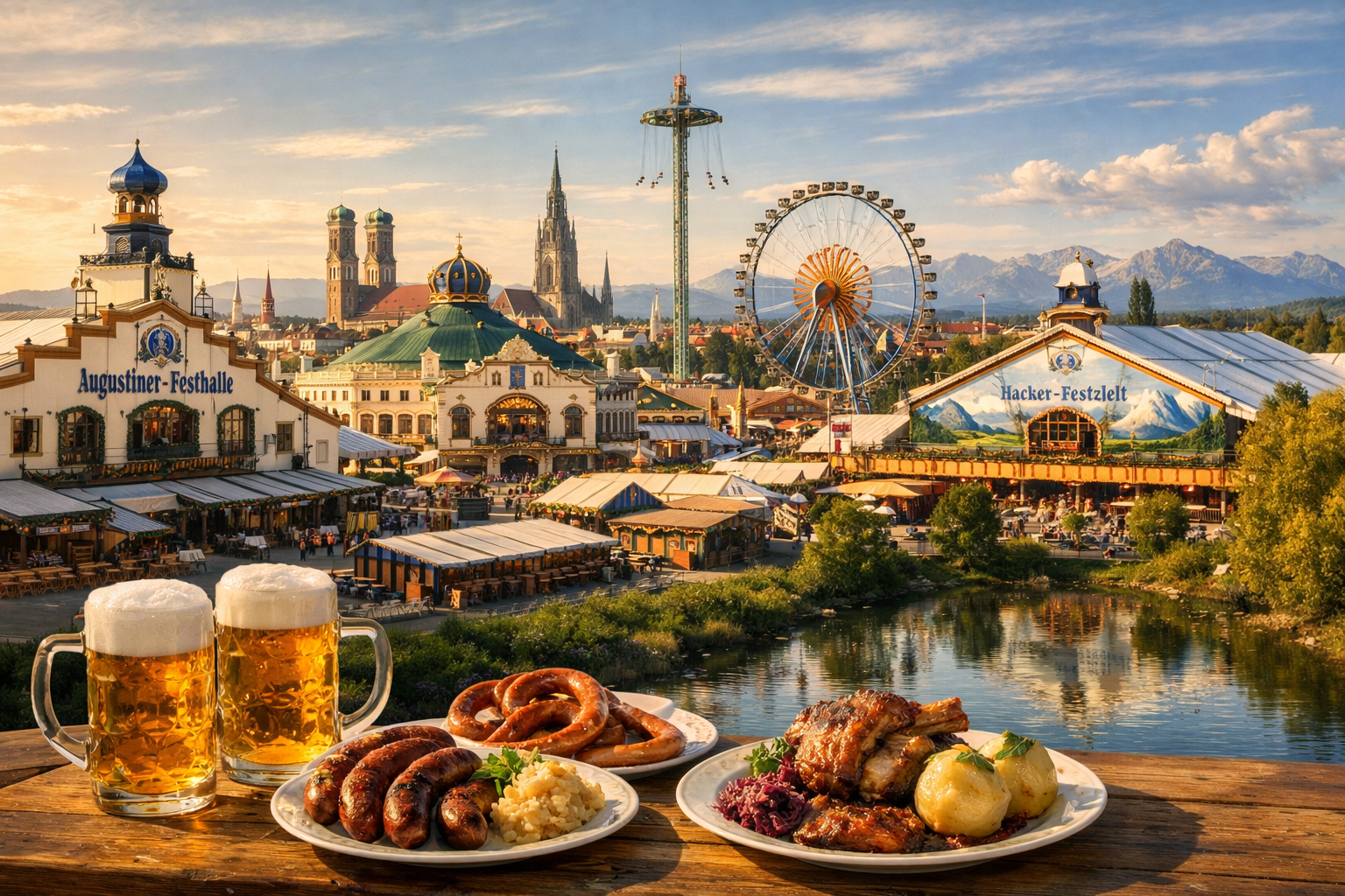 Alemania, Baviera. Múnich durante el Oktoberfest con visita a las carpas oficiales del festival Augustiner-Festhalle, Hofbräu-Festzelt y Hacker-Festzelt, degustación de cerveza del festival y cocina tradicional.