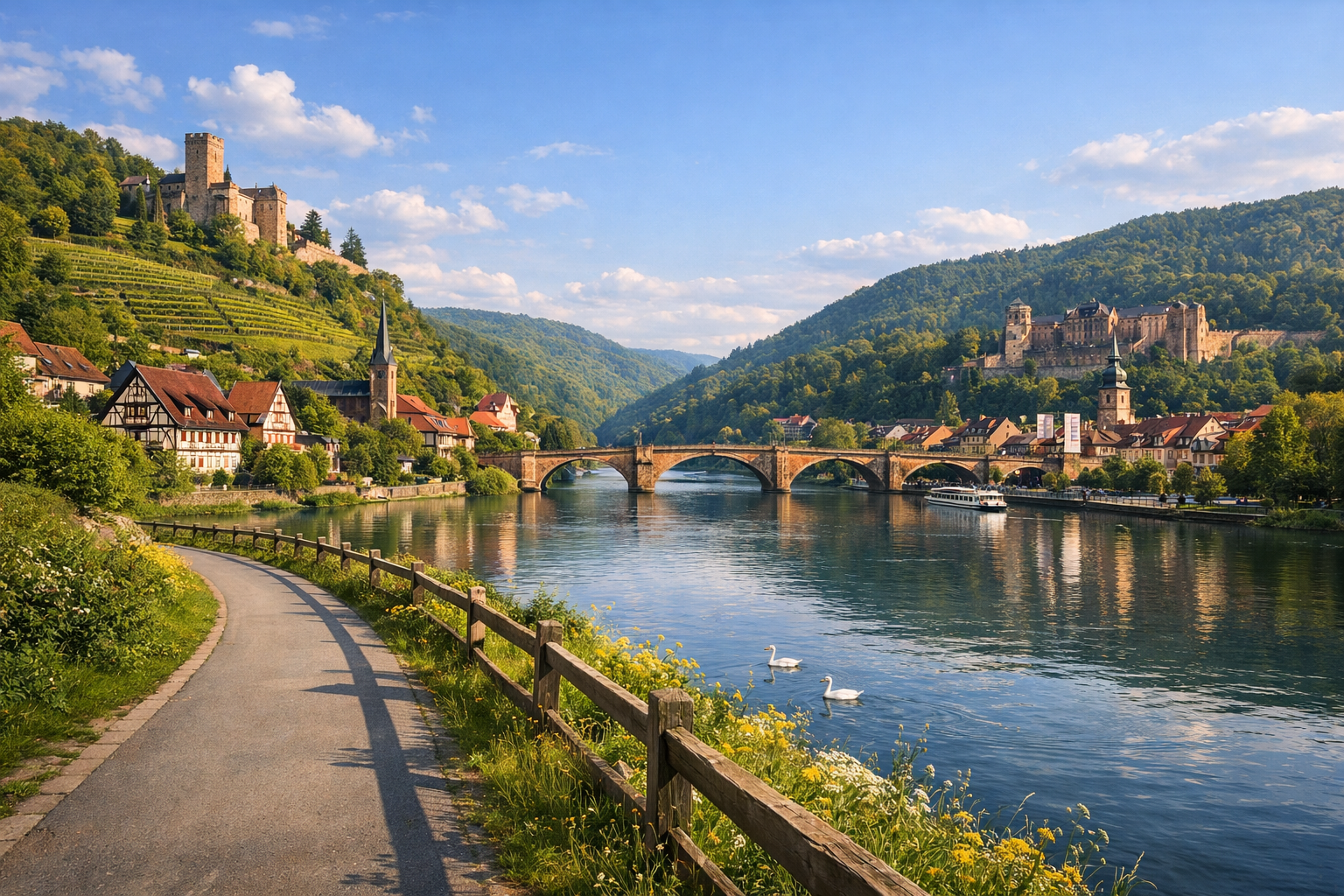 Deutschland und Österreich. Radtour entlang des Neckars: von Stuttgart bis Heidelberg. Schwierigkeitsgrad: leicht oder mittel. Saison: April - Oktober.