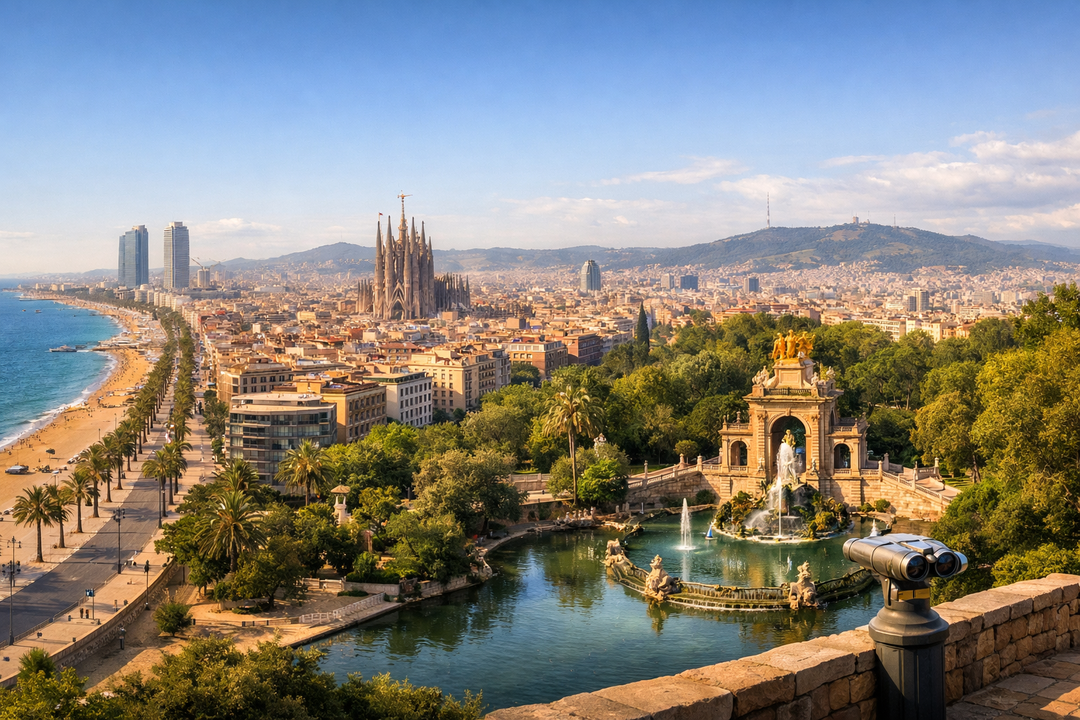Spanien, Barcelona. Barrierefreie Bekanntschaft mit Barcelona: Uferpromenade, Viertel Eixample, Park der Ciutadella, barrierefreie Aussichtspunkte und Museen.