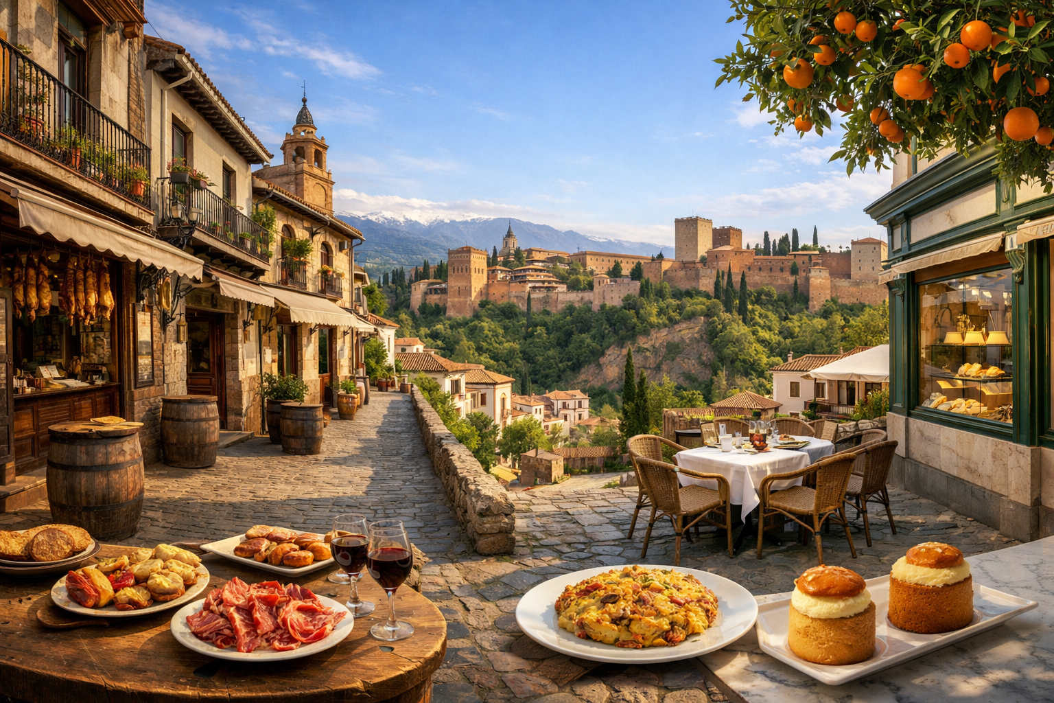إسبانيا، غرناطة. مسار عبر البارات التقليدية Bodegas Castañeda وLos Manueles وRestaurante Chikito مع زيارة محل الحلويات Casa Ysla: تاباس مجانية، تورتييا ساكرومونتي، خامون تريفيلس وحلوى بيونونو.