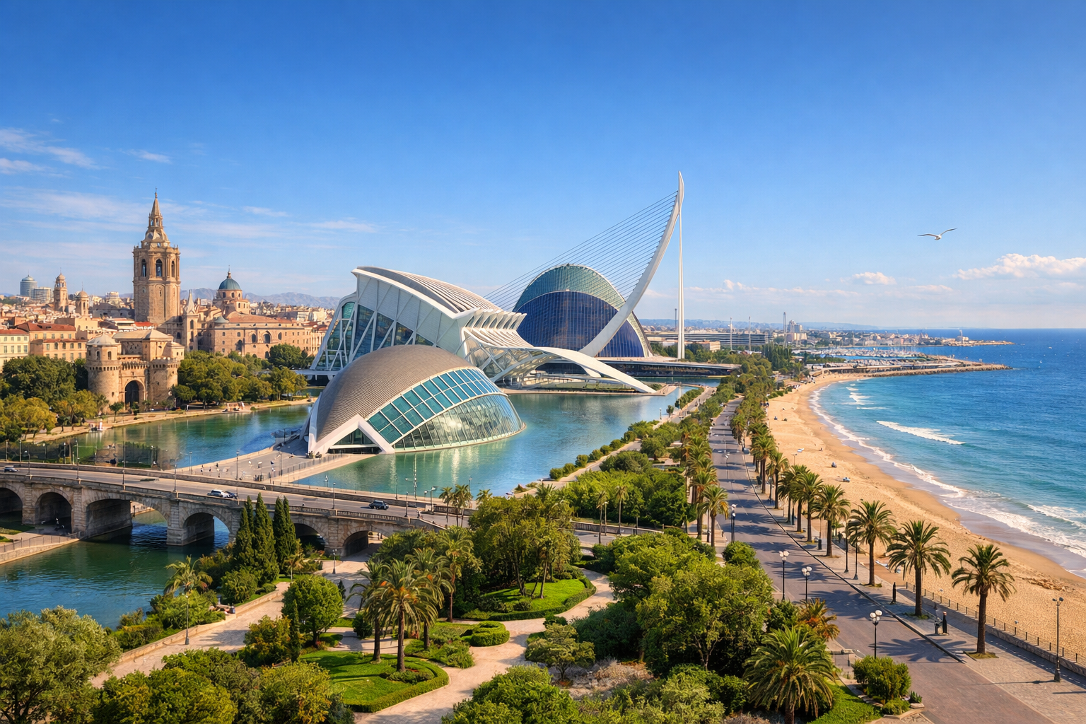 Espagne, Valence. Vacances urbaines et balnéaires à petit prix avec un centre historique, la Cité des arts et des sciences, des parcs et des plages urbaines gratuites.