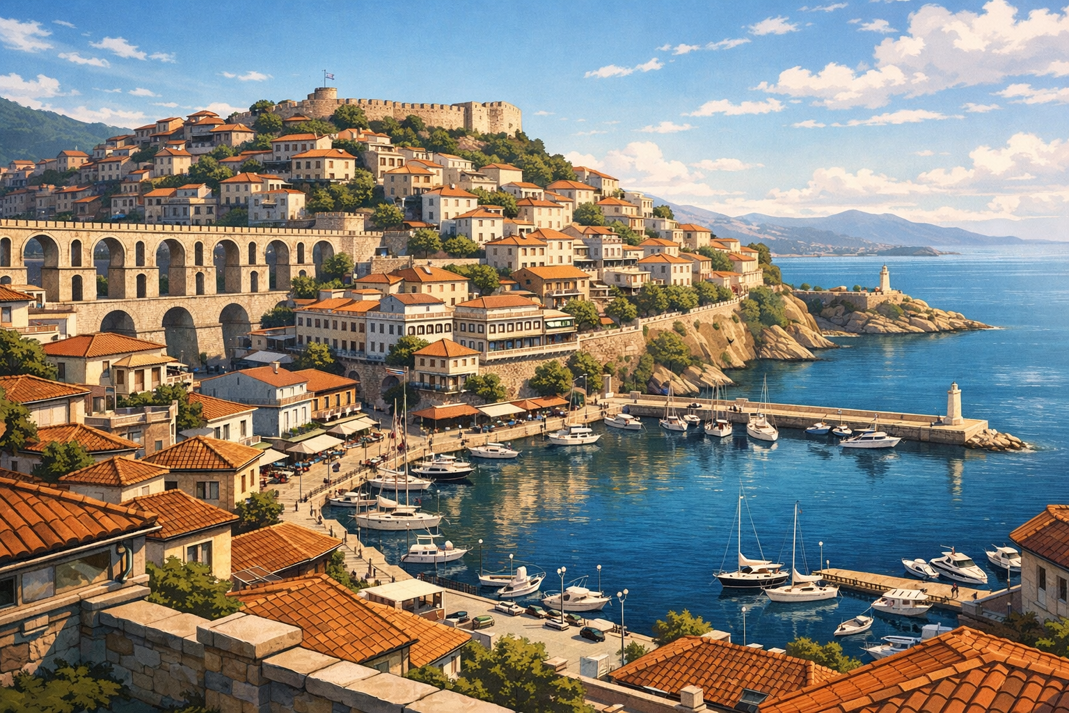 Kavala - An amphitheatrical city by the sea: old town, aqueduct, port, views