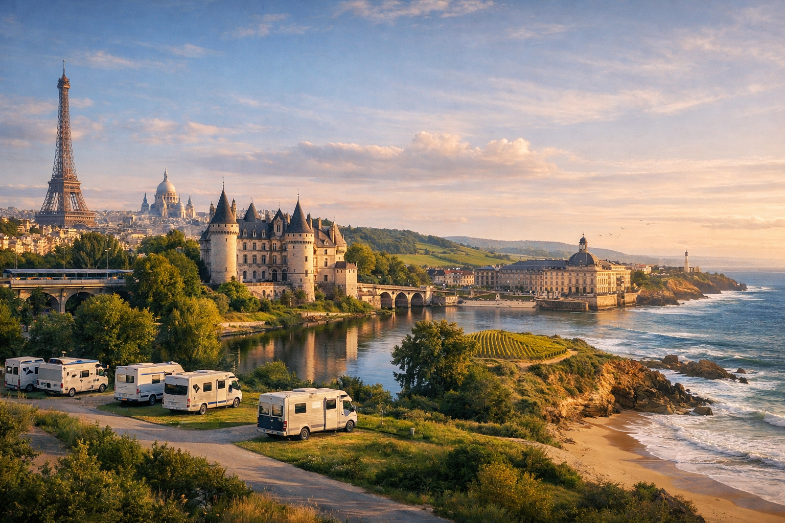 فرنسا الكلاسيكية - باريس - لوار - بوردو - بياريتز -مخيمات قرب قصور لوار، aire de camping-car مدفوعة، P+R قرب باريس