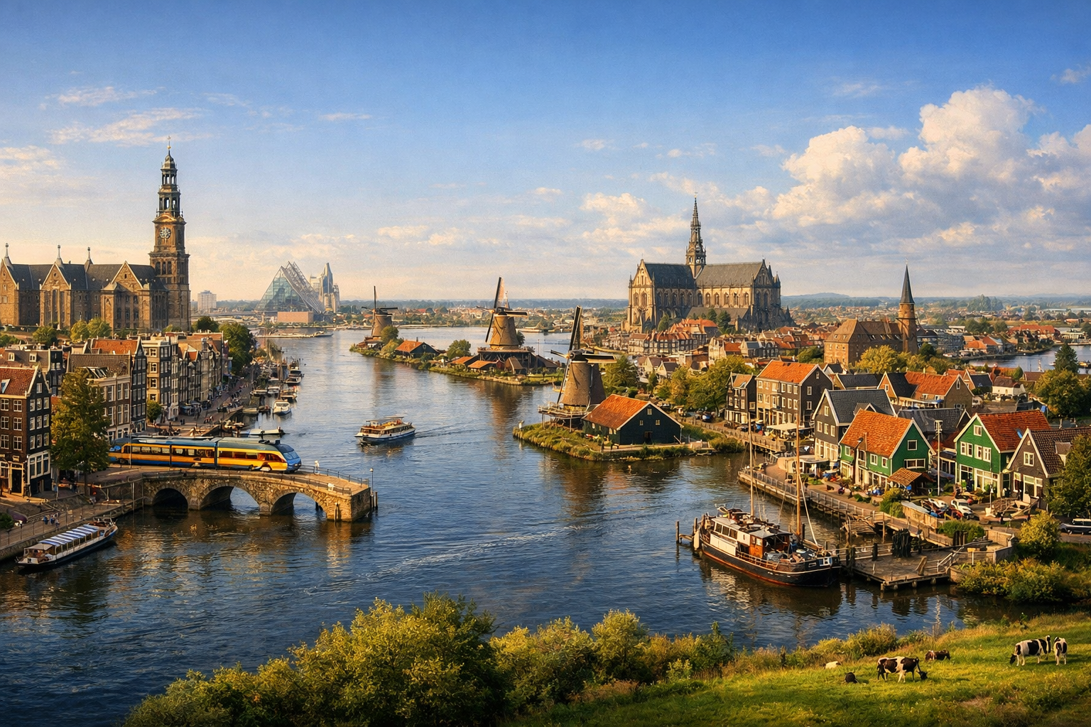 The Netherlands, Amsterdam and surroundings. Getting acquainted with Amsterdam’s canals, museums, the Zaanse Schans area, Haarlem, and Volendam by trains, buses, and ferries