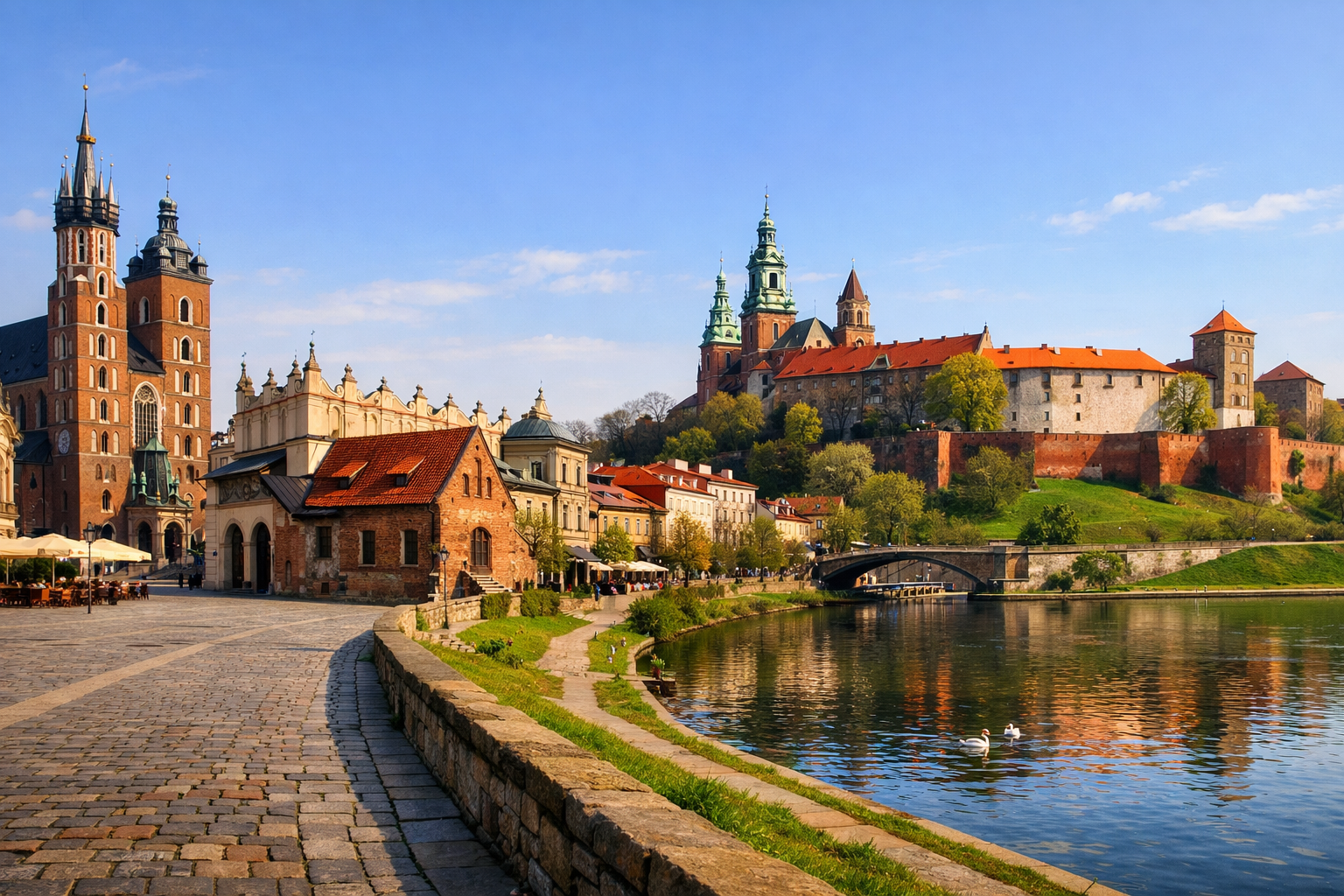 Polonia, Cracovia. Tour urbano económico por la Plaza del Mercado, Kazimierz, Wawel, museos gratuitos y bares de leche locales. Temporada: marzo — noviembre.