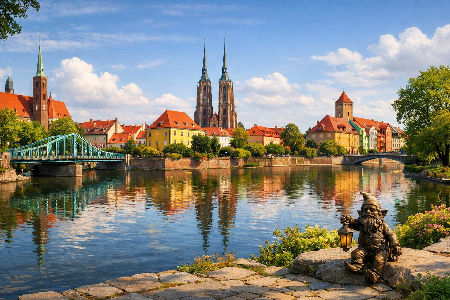 Polen, Breslau. Günstiger Städtetrip zwischen Inseln, Brücken, bunten Häusern, Parks und berühmten Stadtzwergen. Saison: April - Oktober.