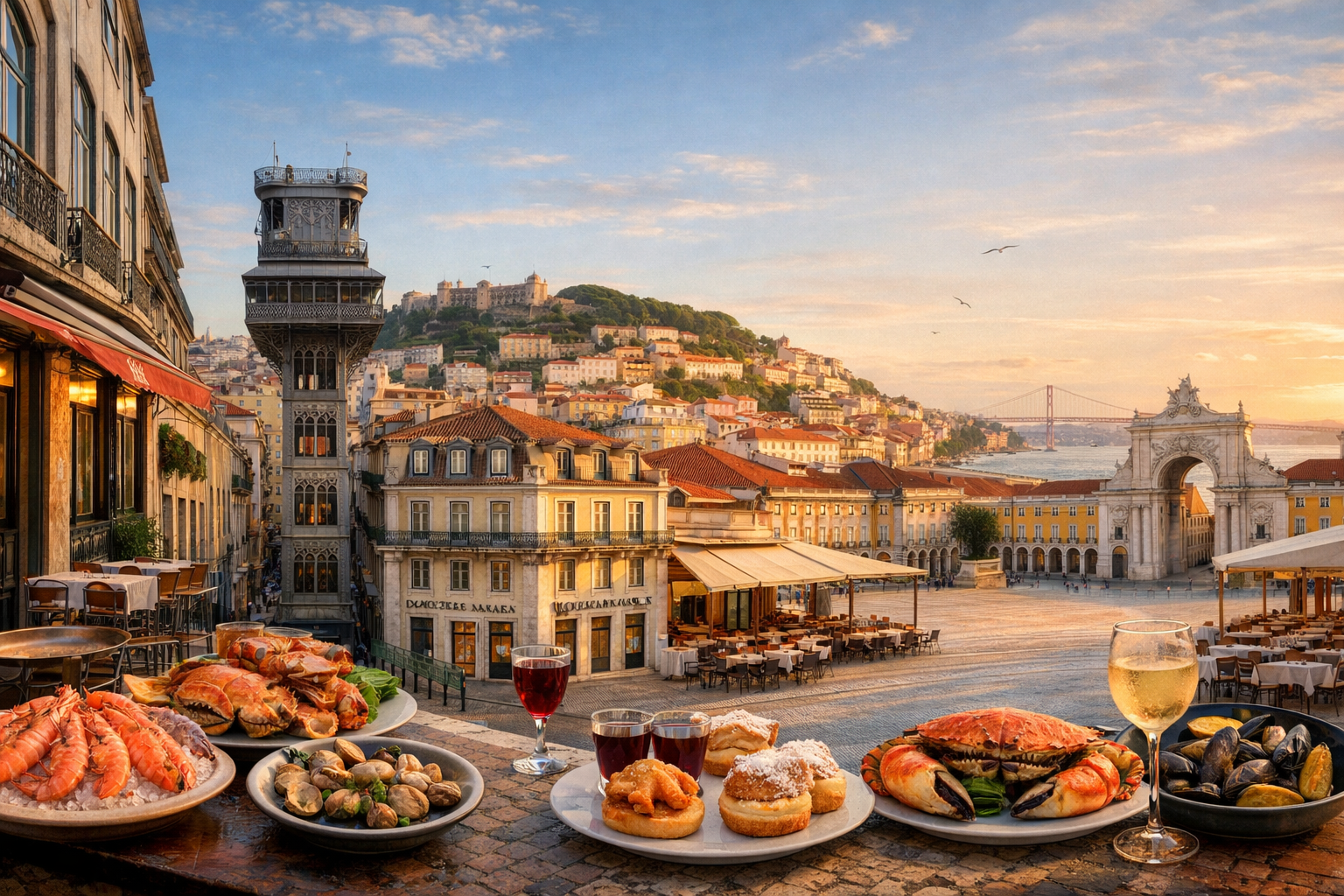 Portugal, Lissabon. Route zu den klassischen Fischrestaurants Cervejaria Ramiro und Pinóquio mit Besuch der Confeitaria Nacional und Verkostung von Garnelen, Krabben, Weichtieren, Gebäck und Ginjinha.