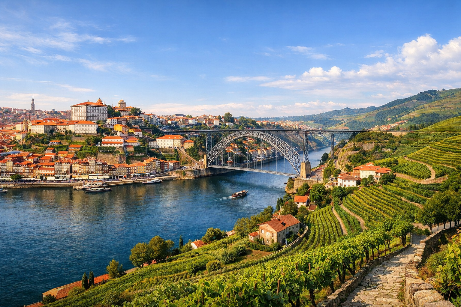Portugal, Porto und das Douro-Tal. Spaziergänge entlang des Flusses, historische Viertel, Aussichtspunkte und ein Tagesausflug in die Weinregion.