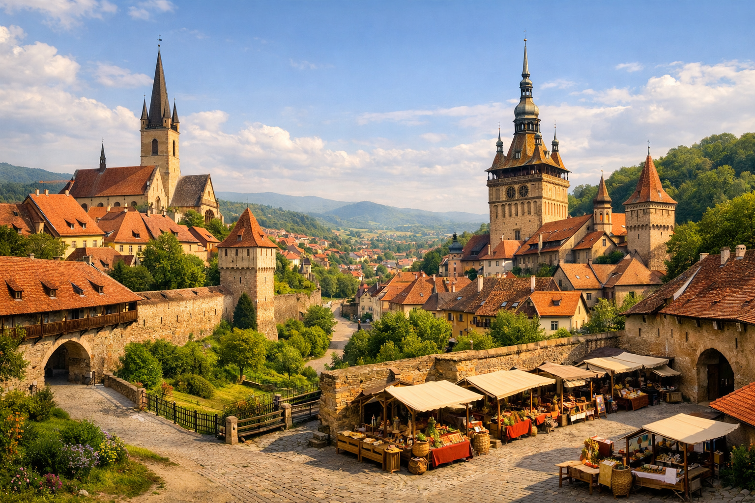 Romania, Sibiu and Sighișoara. A budget route through two beautiful medieval cities of Transylvania with towers, fortress walls, and traditional markets. Season: April - October.