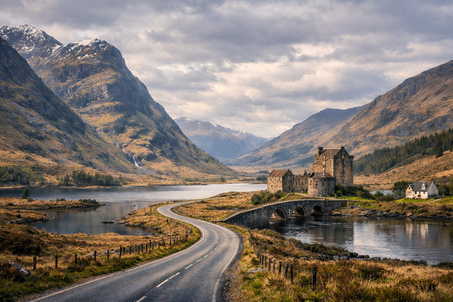Scotland, Glencoe and Rannoch Moor. A driving route through the rugged mountain landscapes featured in the Harry Potter films, "Skyfall," "Braveheart," and historical dramas.