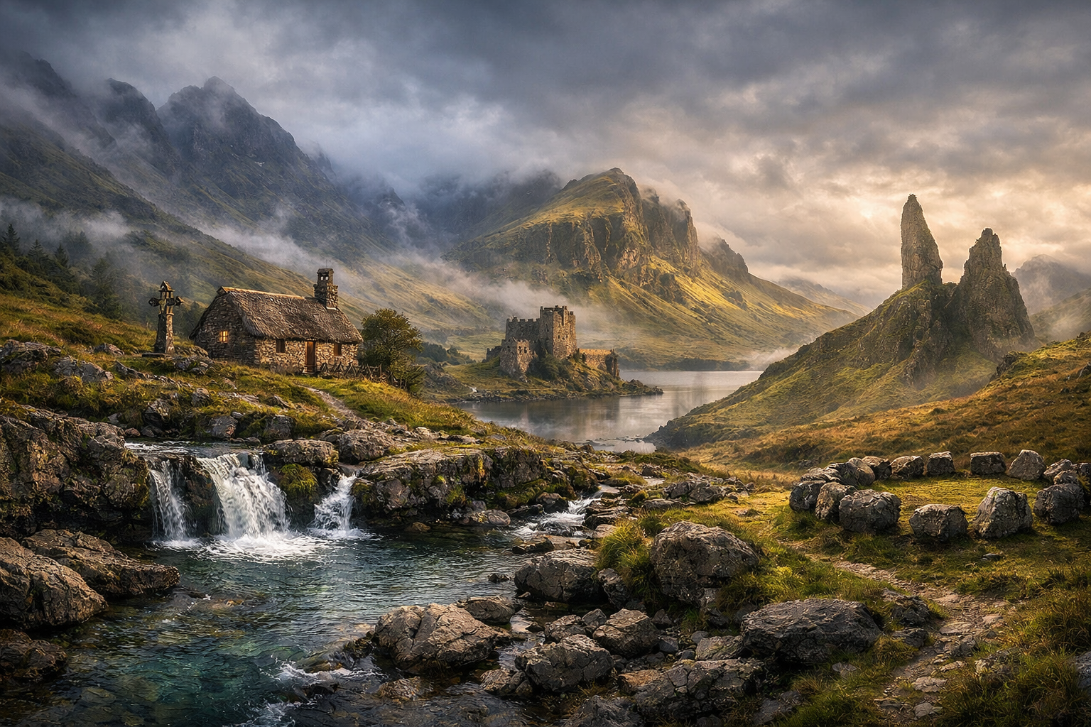 Шотландия, остров Скай. Кельтские легенды и туманные горы. Fairy Pools, Quiraing, Old Man of Storr и уединённые пейзажи острова для поклонников кельтской мифологии, медитации и мистической фотографии.