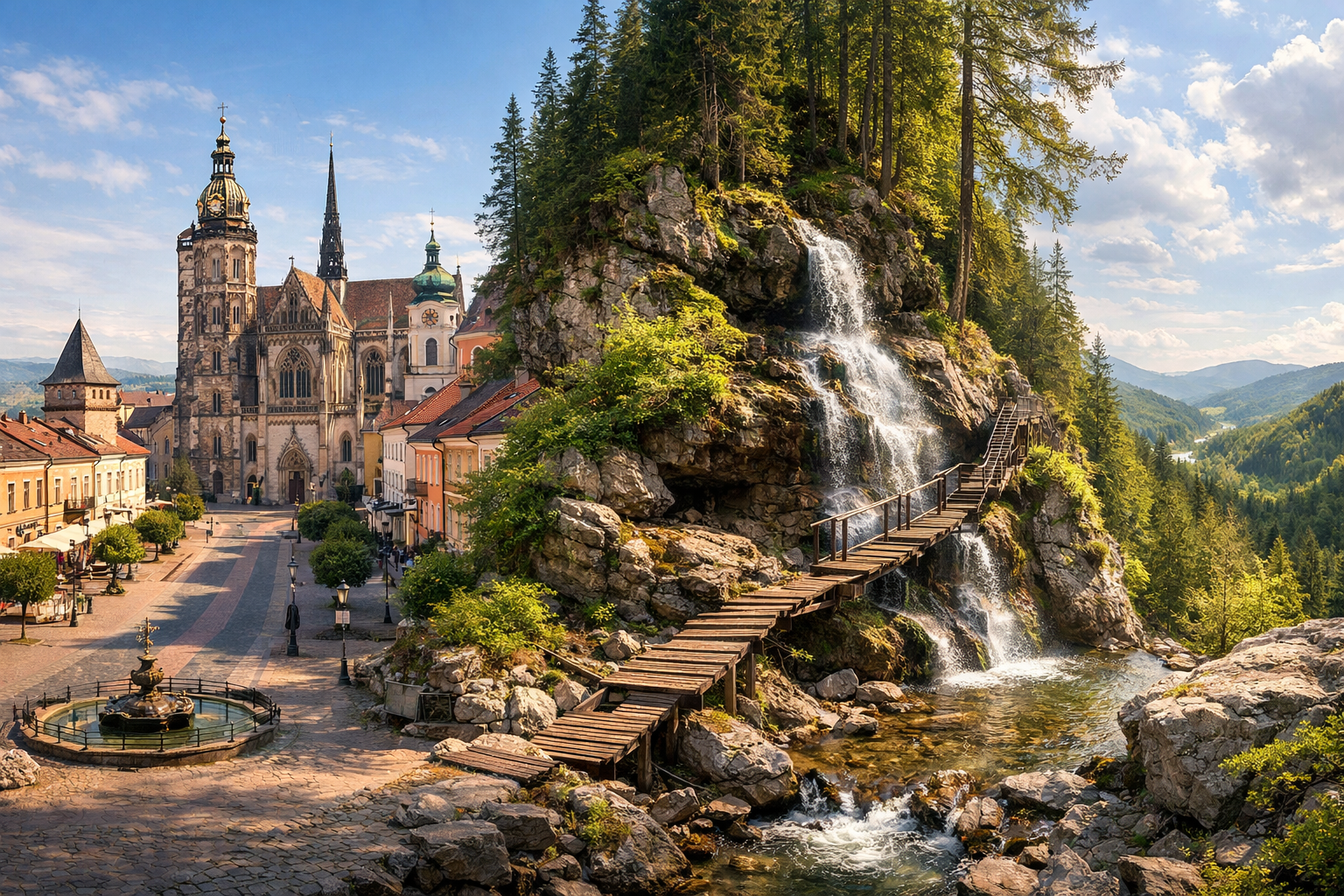 Eslovaquia, Košice y el Paraíso Eslovaco. Una combinación económica de descanso urbano y senderismo por gargantas, escaleras y senderos forestales del parque nacional. Temporada: mayo - septiembre.
