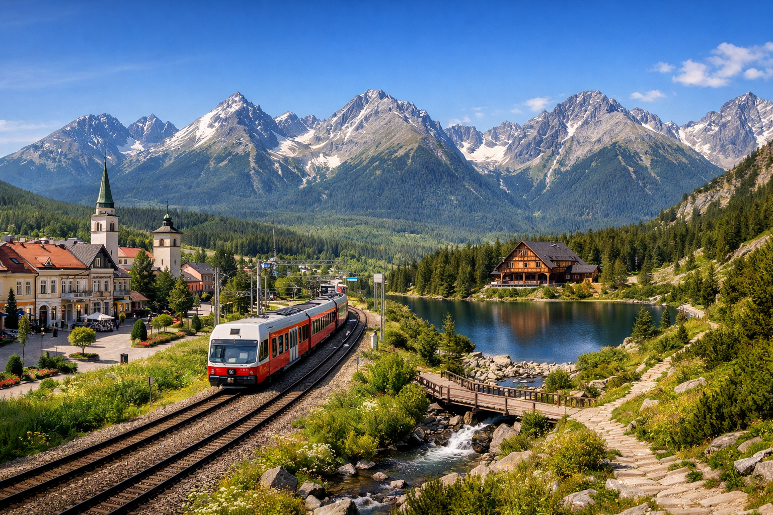 Slowakei, Hohe Tatra. Preisgünstige Bergtour mit Unterkunft in Poprad oder einer touristischen Pension, Fahrten mit der Elektrischen und eintägigen Wanderrouten. Saison: Juni September.