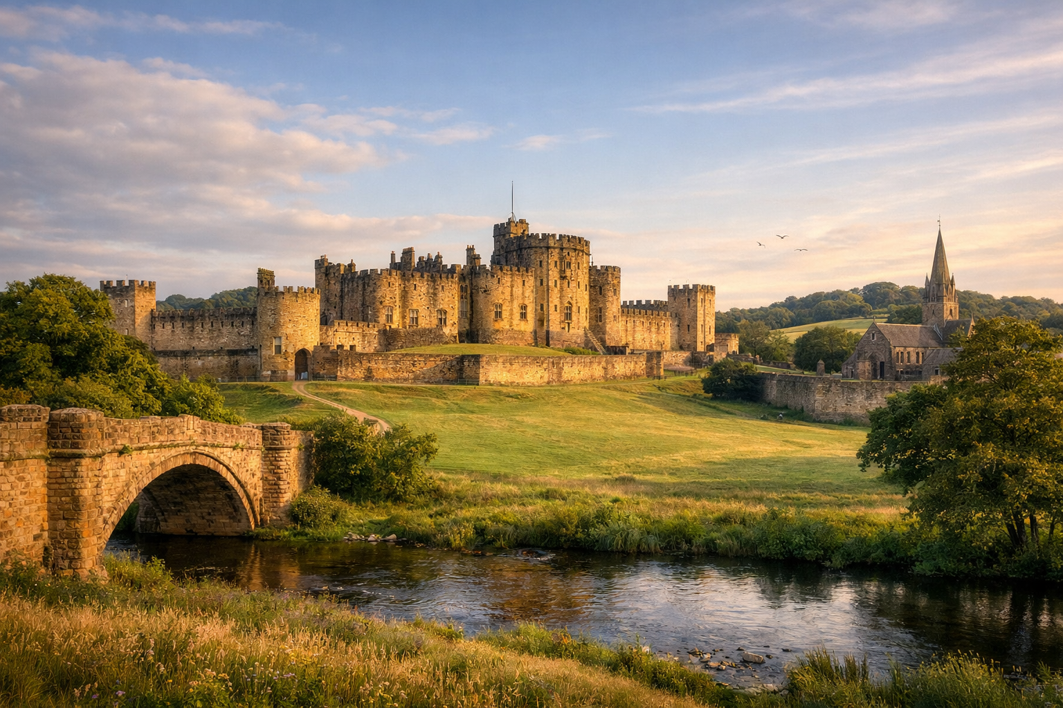 United Kingdom, Northumberland County. A trip to Alnwick Castle, where the broomstick flying scenes and the Hogwarts courtyards in the first Harry Potter films were filmed.