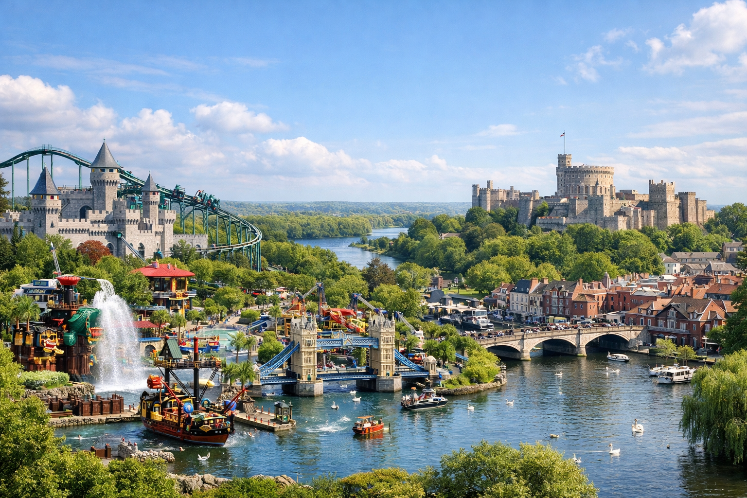 Reino Unido, Windsor. Viaje en familia a LEGOLAND Windsor Resort con zonas temáticas, atracciones, ciudades en miniatura, actividades acuáticas y visita a Windsor.