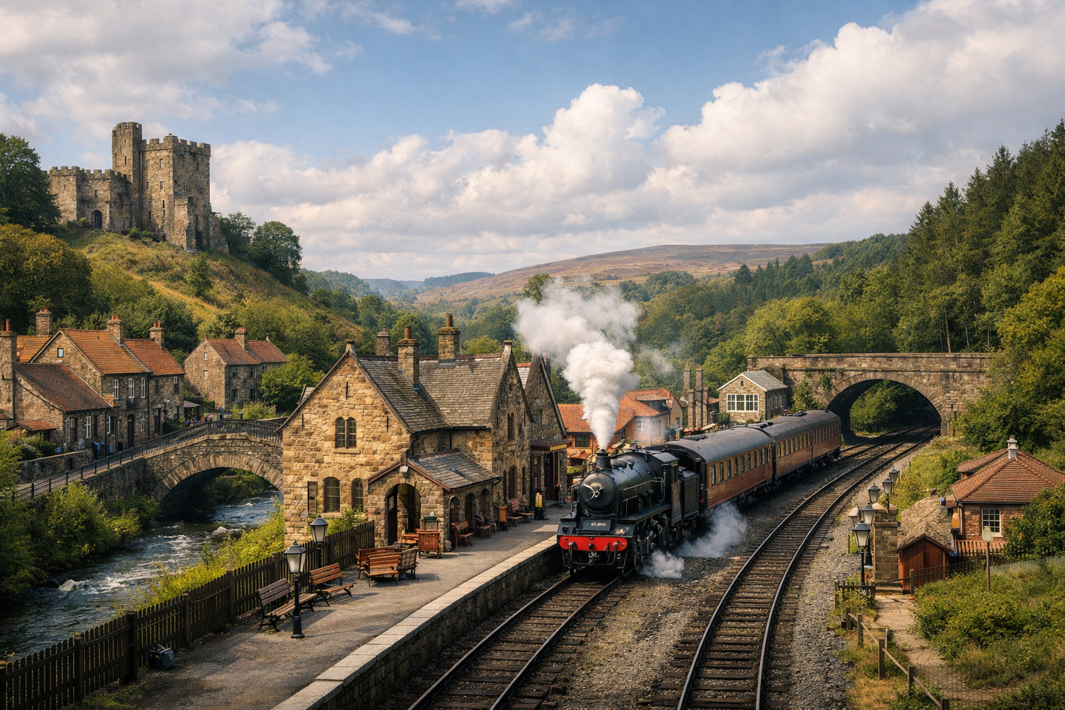 United Kingdom, Yorkshire. A trip to Harry Potter locations with a visit to Goathland Station, used as Hogsmeade Station, and a journey on the historic North Yorkshire Moors Railway.